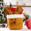 Christmas burlap drawstring gift bag with reindeer antlers and white plush trim - Shiny Fabric Reindeer