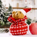 Knitted Christmas bear gift bag with drawstring and festive red diamond pattern - Bear Style