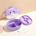 Purple bear cartoon kids bento box with 4 compartments and matching cutlery set - Energetic Cat (Purple)