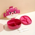 Pink and white cartoon bear bento box with 3 compartments and cutlery set - Berry Bear (Dark Pink)
