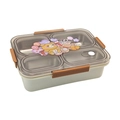 RVS bento lunchbox met 4 compartimenten, cartoon beer deksel en bruine zijsluitingen - 0.95L 4 Grids Bruin - Cartoon Beer Stijl