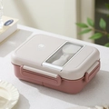 Zweifarbige Bento-Box in Beige und Altrosa mit integriertem Besteckfach und Dichtung - 850ml / Rosa