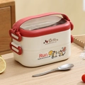 Portable red and white double-layer 304 stainless steel lunch box with cartoon handle - Double Layer Red