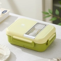 Grüne und gelbe Bento-Lunchbox aus Edelstahl mit Löffel und transparentem Besteckdeckel - 850ml / Grün