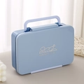 Boîte bento bleu clair avec poignée mauve et design YUMMY BENTO pour étudiants - Bleu