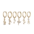6-piece gold musical note earring set with sparkling crystals and guitar pendant - 6-Piece Music Theme Note Guitar Earring Collection(S-E1728) / Gold