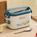 Blue and white double-layer thermal lunch box with portable handle and cute dog prints - Double Blue