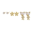 Gold star and moon earring set featuring heart bear and floral stud designs - 3-Pair Flower 3D Bear Zirconia Stud Collection(S-E1732) / Gold