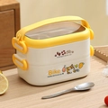 Beige and yellow 304 stainless steel double-layer lunch box with cartoon cat design - Double Layer Yellow
