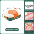 Grüne 304 Edelstahl Bento Brotdose mit 3 Fächern und Besteckset, Maße 21x15x8cm - Edelstahl (650ML) / Dopamin Grün