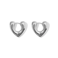 Boucles d'oreilles créoles cœur argentées polies avec une finition minimaliste lisse - Grand / Grand Argent