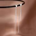 Elegant S925 sterling silver butterfly tassel long thread earrings with polished finish - Silver (Butterfly Tassel Ear Line)