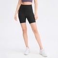 High-waisted black yoga shorts with practical side pockets and high elastic fabric - 4/S / Bottoms / Black