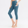 Pantaloni yoga capri blu petrolio a vita alta con tasche laterali per smartphone - XL / Acquamarina