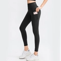 Zwarte yoga legging met hoge taille en zijvak voor een smartphone voor fitnessgebruik - Zwart