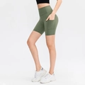 Olive green high-waisted yoga shorts with side pockets and slimming elastic fit - 4/S / Bottoms / Army Green