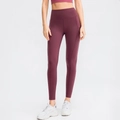 Deep purple high-waisted yoga pants with side pockets and smooth brushed fabric - 4/S / Red Brown