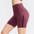 Hoge taille fitness yoga short voor dames in diep wijnrood met mesh zijpanelen - S / Donkerrood
