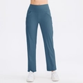 Deep blue high-waisted yoga pants with side pockets for women in a comfortable loose fit - 4/S / Bottoms / Sea Blue