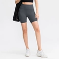 Women's high waist dark grey cycling yoga shorts with side pockets and elastic fabric - 4/S / Bottoms / Dawn Gray