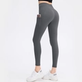 Dark gray high-waisted yoga leggings with side pockets for smartphone storage - 4/S / Dawn Gray