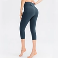 Leggings yoga capri a vita alta da donna blu grigio scuro con tasca posteriore - S / Celeste
