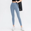 Morandi blue high-waisted yoga leggings with side pockets and brushed nude-feel fabric - 4/S / Aqua Blue