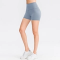 High-waisted light grey blue yoga shorts with elastic tummy control for fitness - 4/S / Bottoms / Aqua Blue