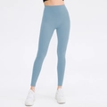 High-waisted light blue yoga pants for women with a seamless and stretchy design - S / Bottoms / Aqua Blue