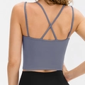 Brassière de sport bleu fumé avec fines bretelles croisées en tissu extensible - Violet Clair / 10/XL