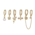 S925 gold plated moon and star earring set with pearl and zircon charms - 6-Piece Bee Fairy Artificial Pearl Earring Collection(S-E1743) / Gold