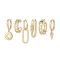 6-piece gold earring set featuring star charms and chain ear cuffs with S925 hallmarks - 6-Piece Minimalist Octagonal Star Cone Link Earring Collection(S-E1745) / Gold
