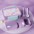 Set de boîtes à lunch licorne violette avec trois récipients et couverts pour étudiants - Série Espace Violet