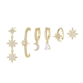6-piece gold star and moon earring set with cubic zirconia and hanging pendants - 6-Piece Star Moon Romantic Zirconia Earring Collection(S-E1746) / Gold