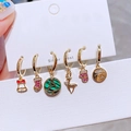 Christmas theme earring set with festive charms in gold finish on display card - 6-Piece Christmas Theme Bell Tree Reindeer Earring Collection(S-E1760) / Gold