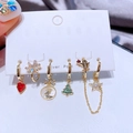 6-piece gold Christmas earring set with star, moon, reindeer, and gingerbread motifs - 6-Piece Christmas Gingerbread Man Snowflake Zirconia Earring Collection(S-E1761) / Gold