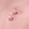 Elegant pink tulip flower drop earrings on soft silk background for a classic French style - Pink Tulip Ear Hooks