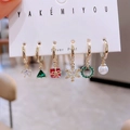 Gold Christmas earring set with star, tree, and snowflake pendants on a display card - 6-Piece Christmas Gift Box Snowflake Wreath Earring Collection(S-E1764) / Gold