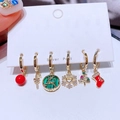 6-piece gold Christmas earring set featuring festive charms like reindeer and trees - 6-Piece Christmas Reindeer Candy Cane Snowflake Earring Collection(S-E1765) / Gold