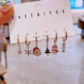 Christmas theme earring set with gold finish star snowflake and santa claus pendants - 6-Piece Santa Claus Christmas Tree Snowman Earring Collection(S-E1766) / Gold