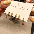 Set of 6 gold star and moon hoop earrings with colorful cubic zirconia and silver posts - 6-Piece Colorful Zirconia Mix-and-Match Earring Collection(S-E1768) / Gold
