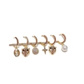 6-piece gold hoop earring set featuring leopard heads, star, pearl, and zircon pendants - Leopard Head North Star Artificial Pearl Rhinestone Huggie Set (S-E1774)