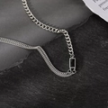 Collier double couche en argent S925 avec pendentif carré noir et maillons cubains chic - Collier Double Couche Vintage à Plaque Carrée