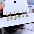Golden earrings set featuring crystal dinosaur, coconut tree, and flower charms - Dinosaur Coconut Tree Flower Rhinestone Huggie Collection (S-E1777)