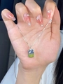 Macro detail of S925 silver necklace featuring a blue-green gradient zircon pendant - Blue Gradient Rectangle Pendant Necklace