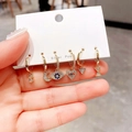 6-piece gold earring set with crescent moon, evil eye, and heart shapes with zircons - Crescent Moon Evil Eye Geometric Zirconia Collection (with Silver Earring Post) (S-E1780)