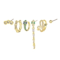 Set of 6 gold earrings featuring snake designs and colored zircon stones - Snake Bamboo Bead Colorful Zirconia Collection (S-E1790)