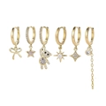 6-piece gold earring set featuring butterfly, bear and star pendants with zircon stones - Bowknot Pentagram Full Rhinestone Bear Collection (S-E1792)