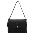 Bolso bandolera minimalista de cuero negro mate con hebilla de metal dorado en forma de U - Negro