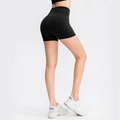 Women's black high-waisted yoga shorts with elastic fabric for running and fitness - Black